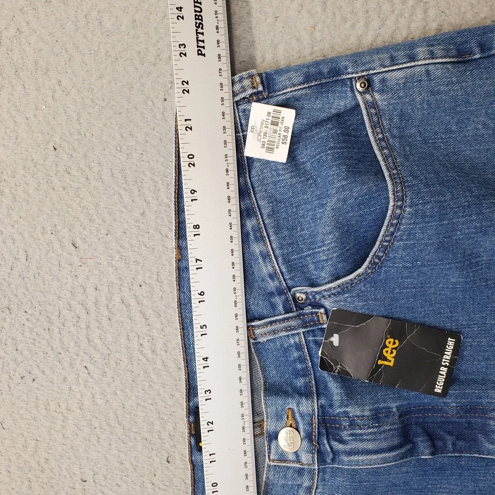 Lee Pepperstone Jeans Mens 44x34 Blue Denim Regular Fit Straight Leg Black Tab